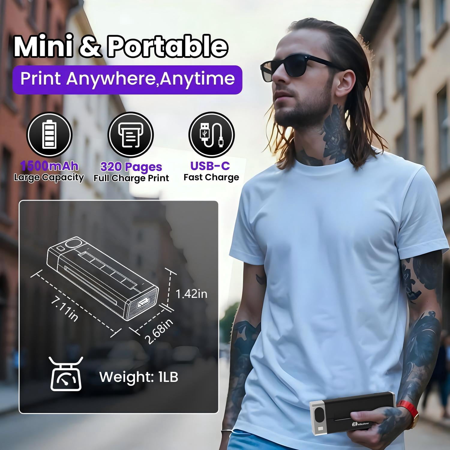 MHTMilestone M6 Inkless Tattoo Stencil Printer, Wireless Bluetooth Tattoo Transfer Printer with 1500mAh Battery, Portable for Tattoo Artists & Studio