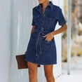 thumbnail image 4 of Bescita Women Dress Casual Turndown Neck Denim Long Party Dresses Short Sleeve Swing Dress, 4 of 6