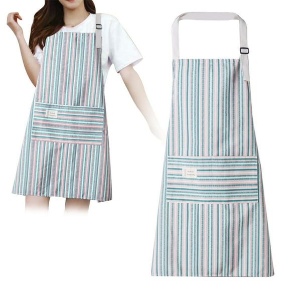Travelwant Adjustable Bib Pinstripe Apron With Pocket Cooking Kitchen Aprons For Couple BBQ Painting/ Adjustable Apron Green