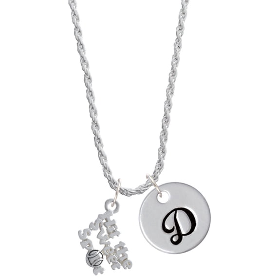 Delight Jewelry Silvertone Hit the Sweet Spot with Softball Silvertone Script Initial Disc - D - Charm Necklace, 20"+3"