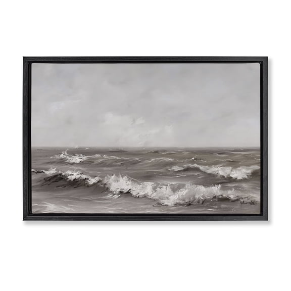 Stupell Industries Monochrome Sea Ripples Black Framed Floater Canvas Wall Art, design by Jacky Ngan