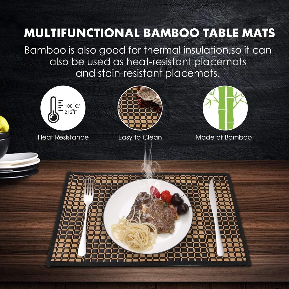 Placemats Set of 4 for Dining Table, Bamboo Place Mats for Kitchen Table Decor, Table Mats Heat Resistant & Non-Slip for Indoor/Outdoor Party, Table Placemats Set of 4 for Dinner Table