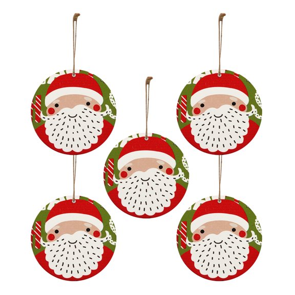 Wdhugt Double Sided Wooden Christmas Hanging Card Ornament Wood Material 2.8 Inches Diameter 5-Piece Set For Tree Decoration Christmas Wooden Ornament B
