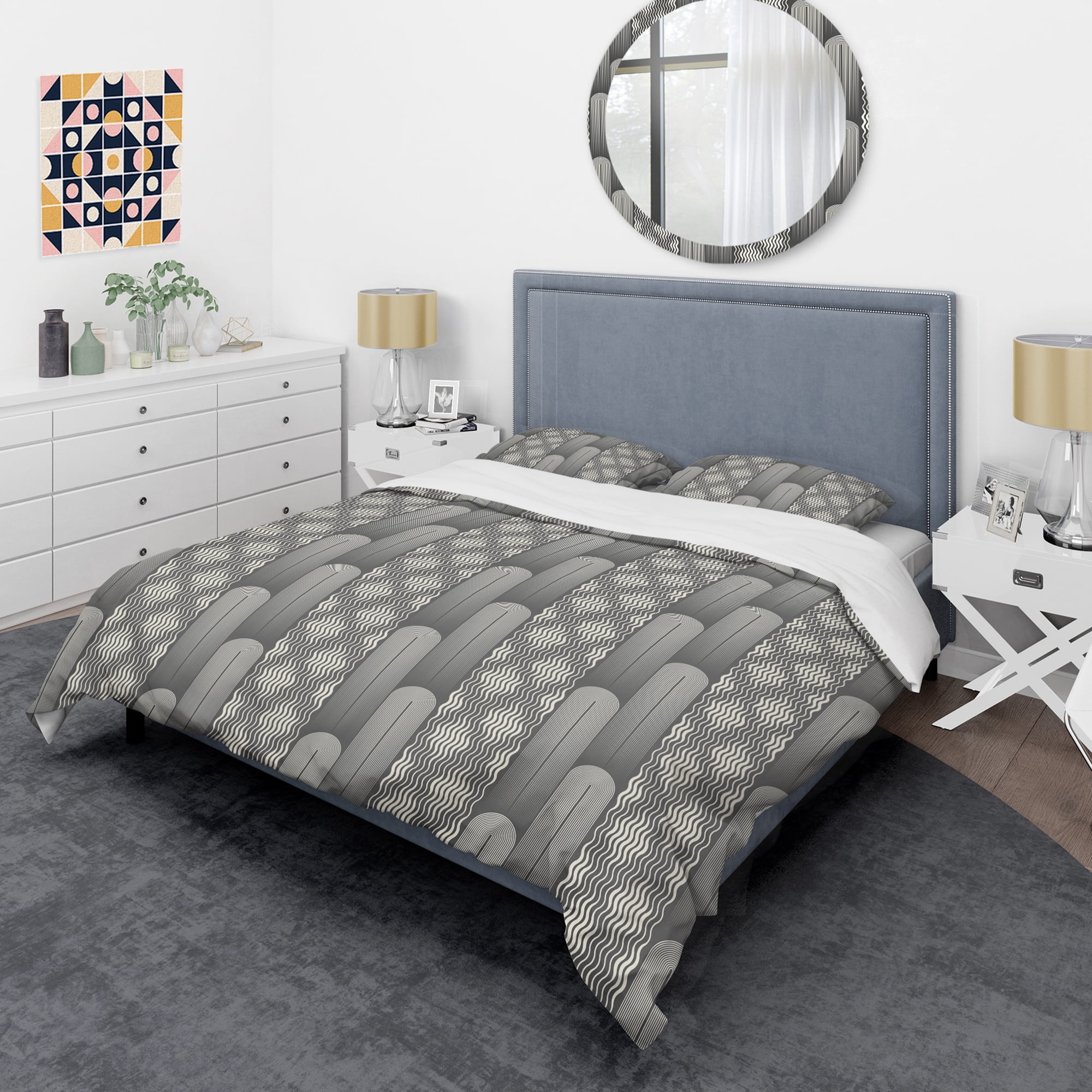 Designart 'Mimimal Black And White Design II' Mid-Century Modern Duvet Cover Set