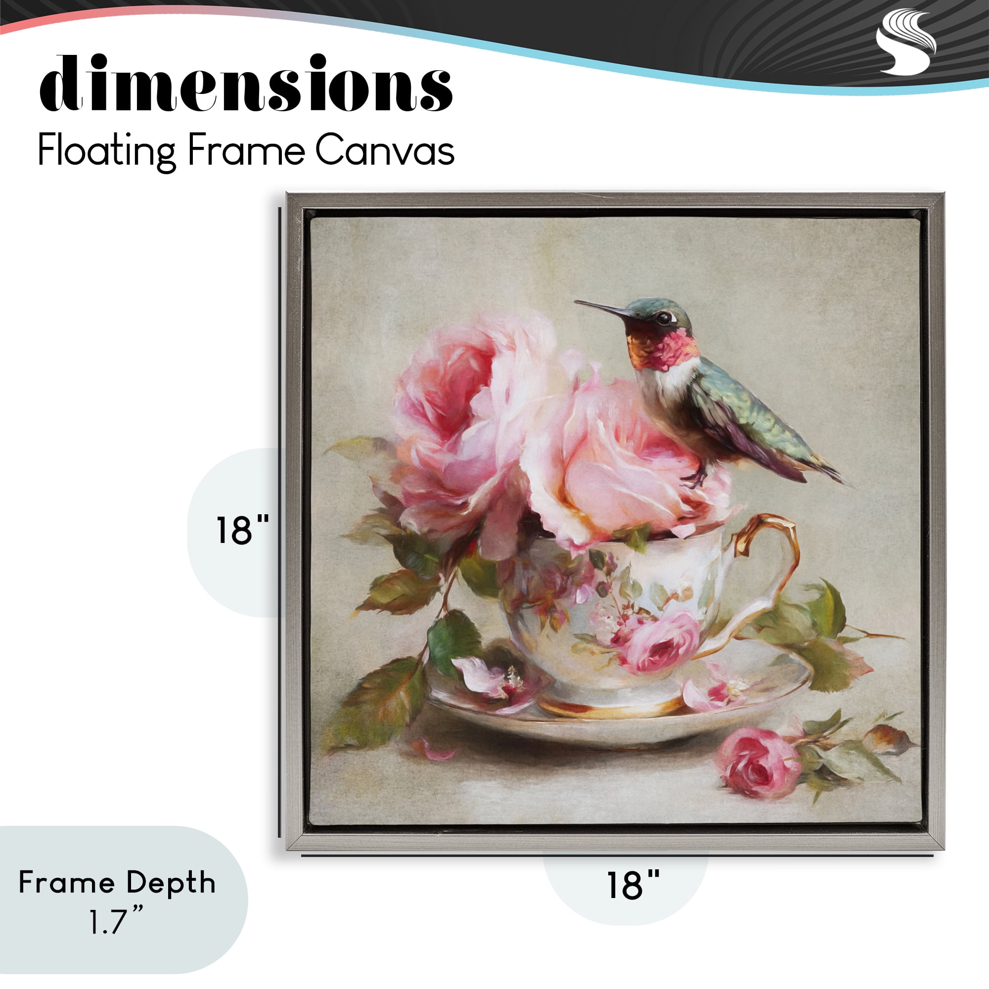 Stupell Industries Hummingbird & Tea Cup Gray Framed Floater Canvas Wall Art, design by Tina LeCour