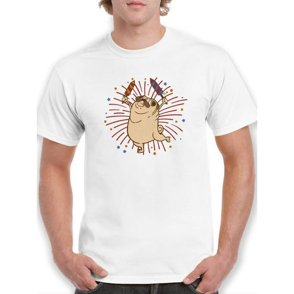 Pug W Fireworks Dancing Art T-Shirt Men -Smartprints Designs, Male Small
