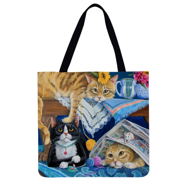 Bolso de compras de hombro con estampado de gato Bolso de mano grande informal (40 * 40 cm) O Tmvgtek Para estrenar