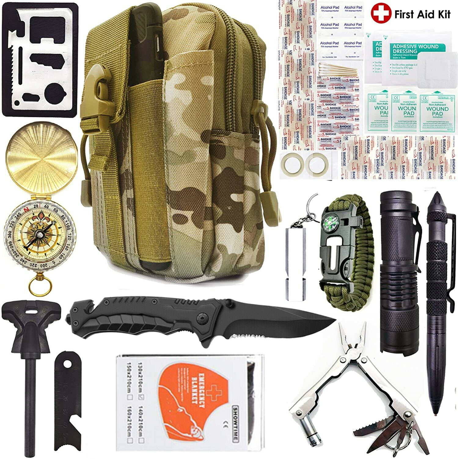 65 in1 Outdoor Camping Emergency Survival Kits Tactical Backpack Gear Tools Set