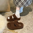 thumbnail image 1 of Pantuflas de mujer con suela gruesa y plataforma, estilo moderno con doble tira y letras, ideales para otoño e invierno. Talla 38 Rkxzt, 1 of 9