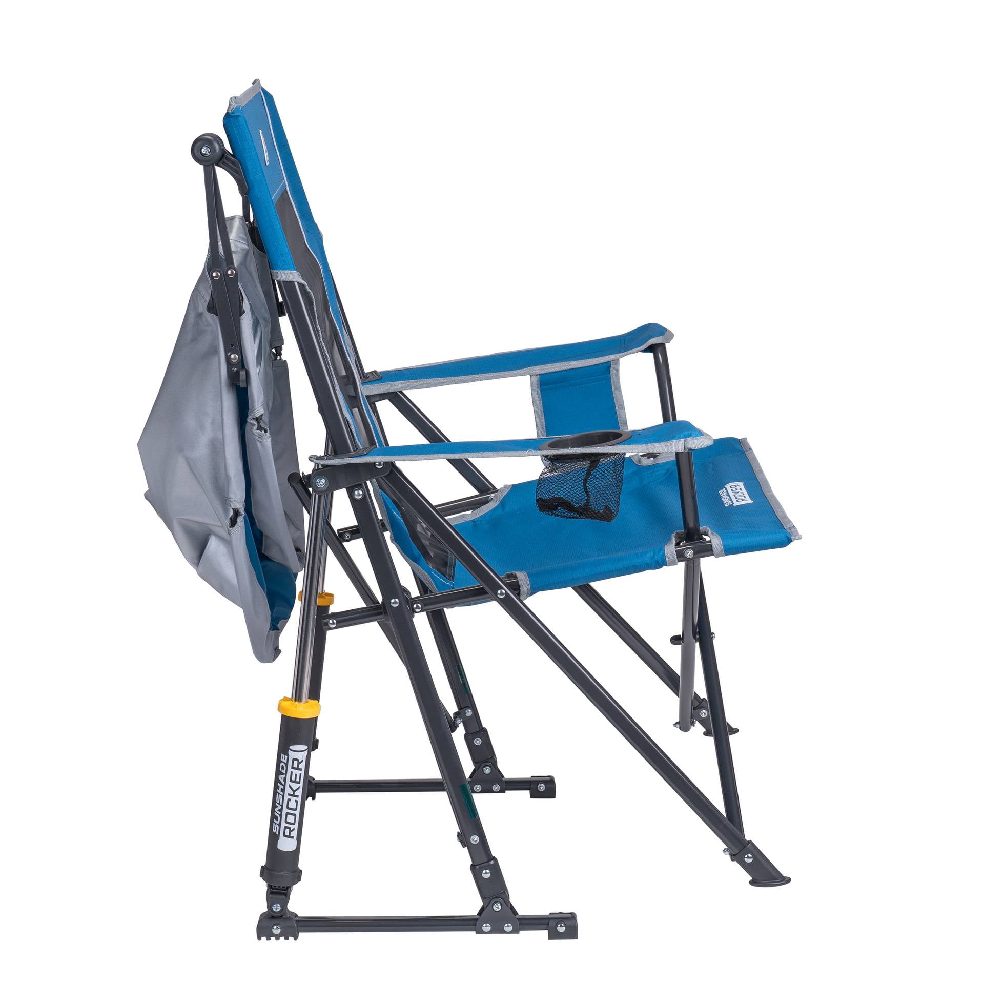 GCI Outdoor SunShade Rocker Foldable Rocking Camp Chair with Shade Canopy, Neptune Blue