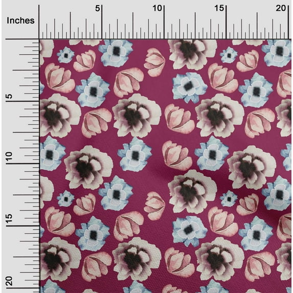 oneOone Viscose Chiffon Burgundy Fabric Flower Watercolor Dress Material Fabric Print Fabric By The Yard 42 Inch Wide