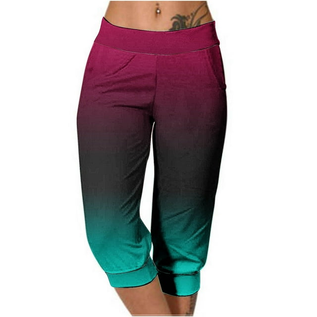 Women's Capri Pants Elastic Waist Solid Polyester Casual Pants with Pockets 1Pc