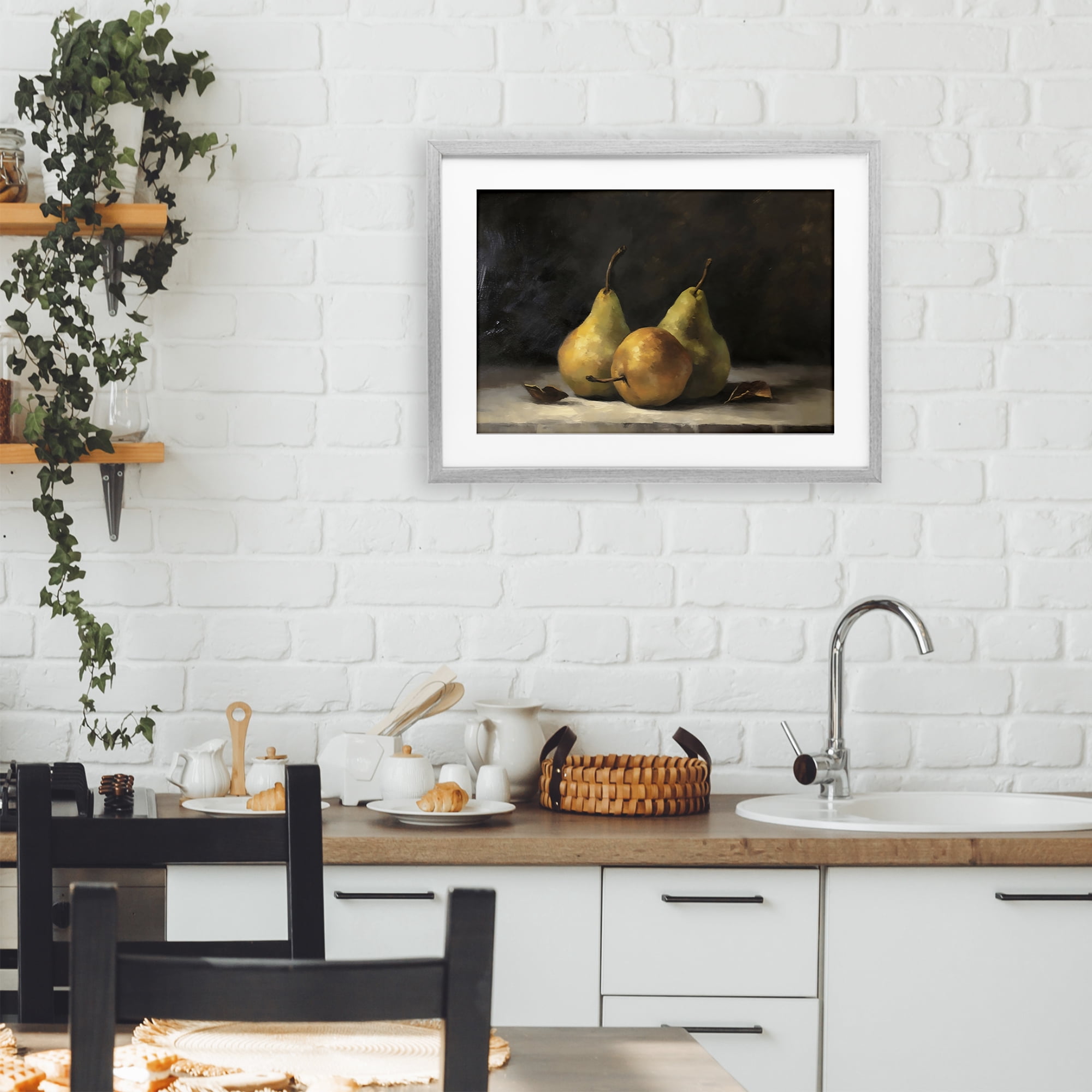 Stupell Industries Three Pears on Marble Gray Framed Print Under Glass, design by Creative Studio