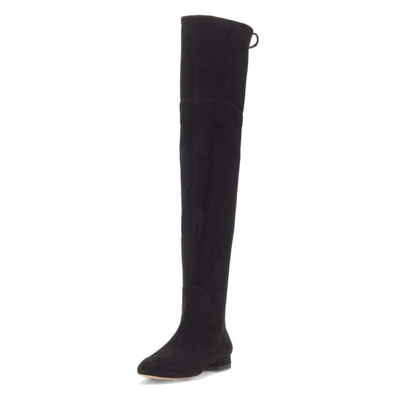 YDN Women Classic Lace Up Thigh High Chunky Low Heel Dress Flat Long Booties Round Closed Toe Over The Knee Boots Casual Winter Shoes Size 7 Black