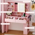 thumbnail image 2 of Ktaxon Makeup Vanity w/ Visible Glass Top, Get Ready with Me Vanity with Mirror, LED Sliding Mirror,Pink, 2 of 8