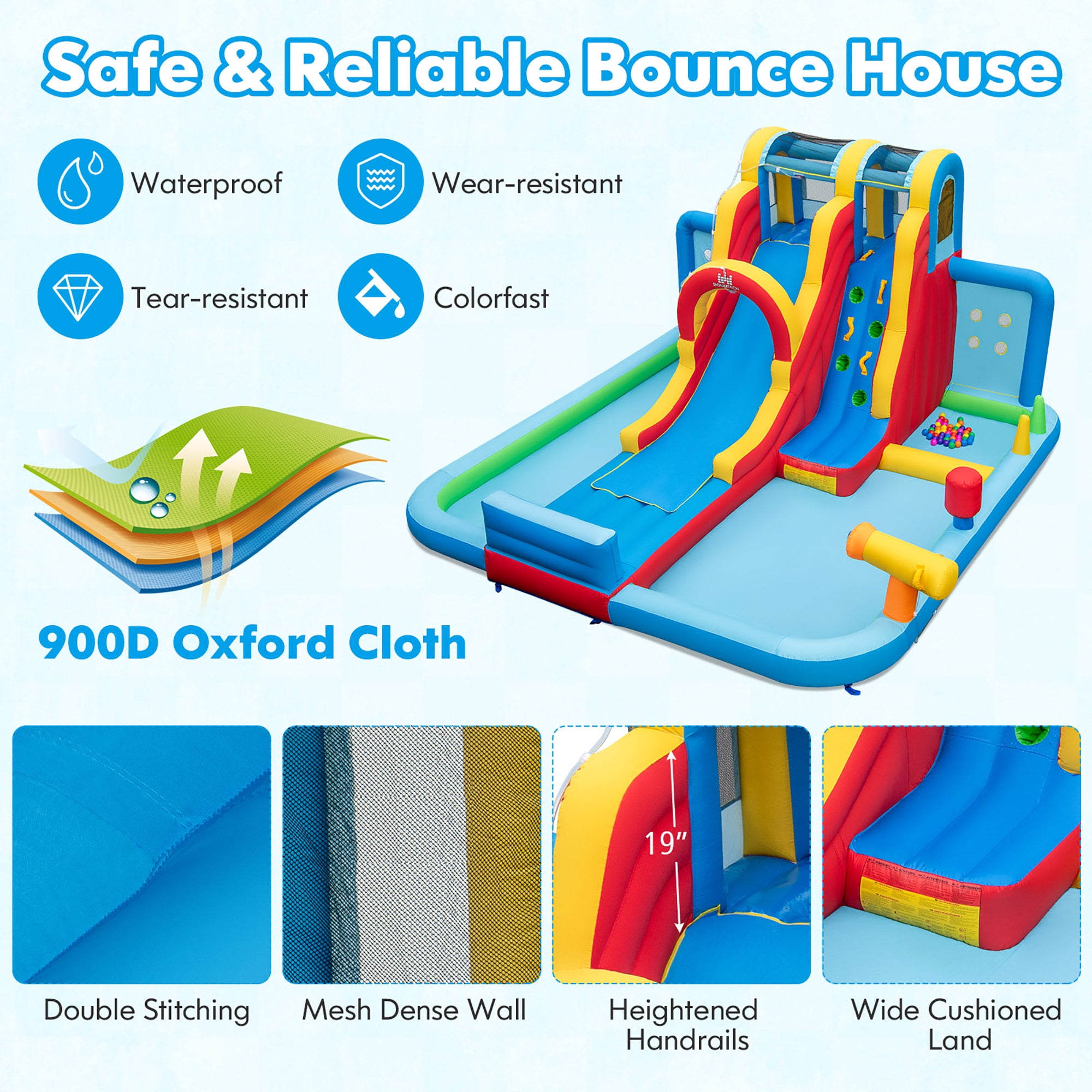 Gymax Inflatable Water Slide w/ Long Slide Climbing Wall Splash Pools w/ 950W Blower