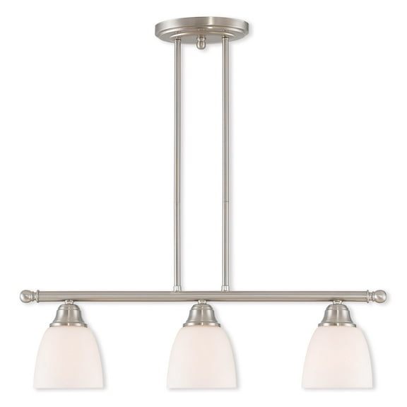 5 inch 3 Light Brushed Nickel Linear Chandelier with Hand Blown Satin Opal White Glass Shade