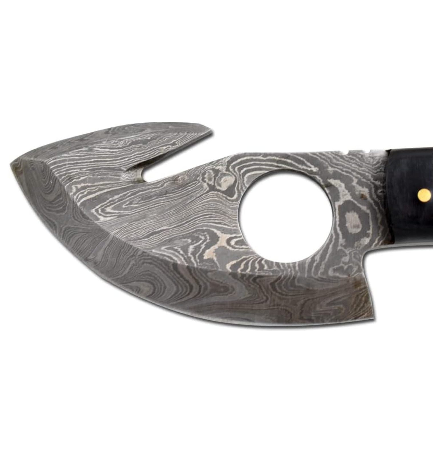 Damascus Steel Color Bone Handle Fixed Blade Full Skinner Knife w/Leather Sheath Hunting Camping Fishing Outdoor (Blue)