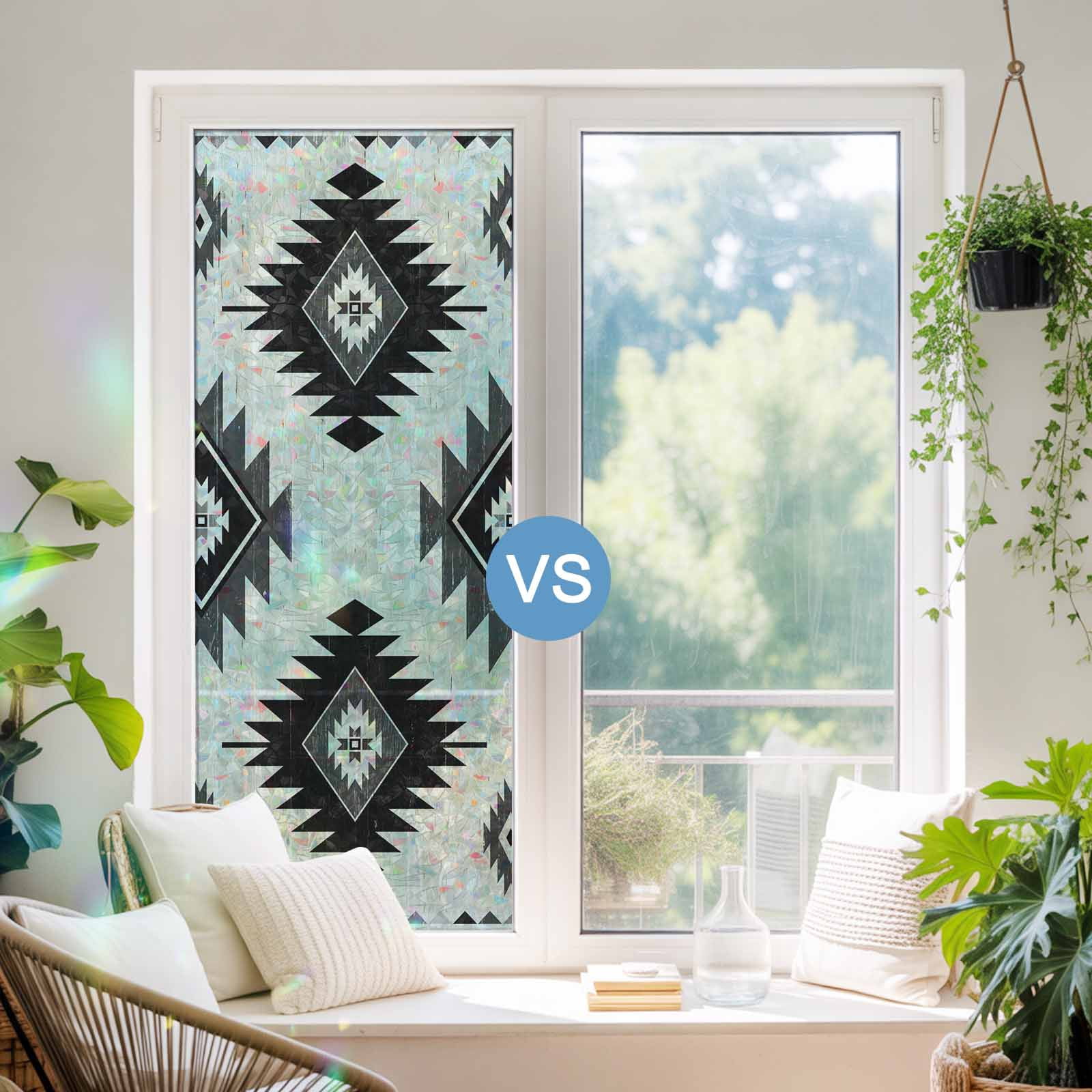 Black Aztec Window Privacy Film Stain Glass,Reusable Decorative Rainbow Window Film,Ethnic Southwest Boho Farmhouse Aesthetic Static Cling Sun Blocking Stickers Decals Covers 23.6" x 78.7" (2pcs)