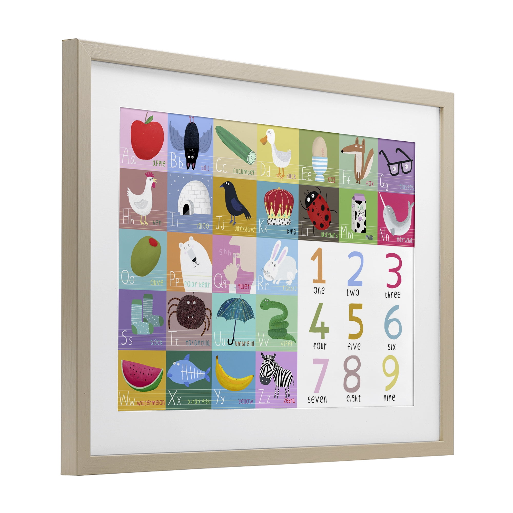 Stupell Industries Alphabet & Numbers First Words Birch Framed Print Under Glass, design by Carla Daly