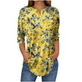 thumbnail image 2 of Floral Print Tees Shirts for Womens Henley Neck Tops 3/4 Sleeve Blouses Button Down Loose Fitted Tunics Tops Light Breathable Shirt Spring Outfits 2025 Pullover Fall Winter Clothes, 2 of 5