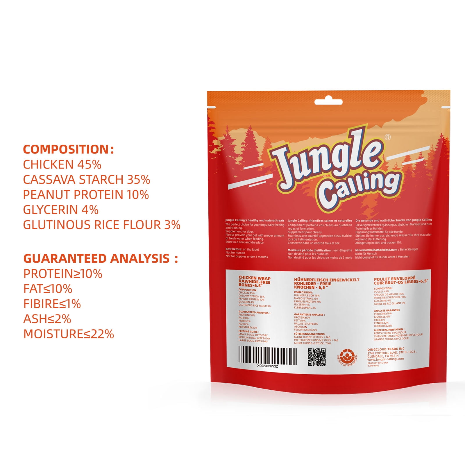 (2 pack) Jungle Calling Rawhide Free Chicken Wrapped Chew Dog Bones for Medium Large Dogs Training Treats