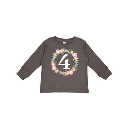 

Inktastic 4th Birthday Rose Wreath Floral Gift Toddler Toddler Girl Long Sleeve T-Shirt