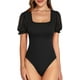 thumbnail image 1 of Xishao Body sexy para mujer, cuello cuadrado, malla transparente, con volantes, manga corta, ajustado, blusa de ajuste entallado Xishao ropa, 1 of 2