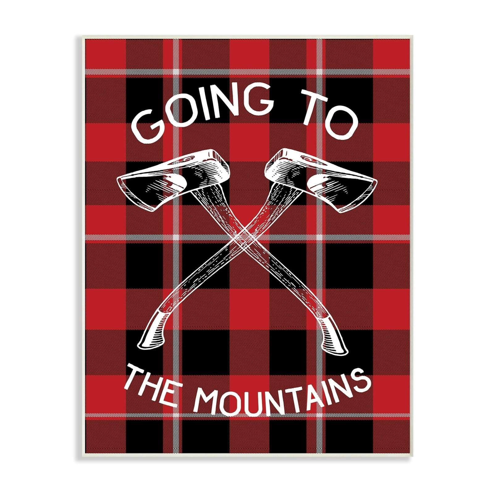 The Stupell Home Decor Collection Going To the Mountains Axes and Plaid Wall Plaque Art, 10 x 0.5 x 15
