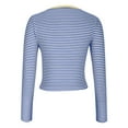 thumbnail image 4 of Lenpel Fall T Shirts for Women Striped Long Sleeve V Neck Color Block Tops Loose Button up Tunic Shirts, 4 of 5