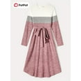 thumbnail image 1 of Family Matching Casual Classic Color block Rib Knit Belted Dresses Long Sleeve Sets, 1 of 9