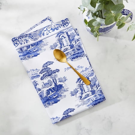 LASJPOB-Blue Italian Tea Towel - Cotton Kitchen Towel with 18th Century Italian Countryside Scene Decorative Dish Drying Accessory European-Style Tableware Accessory - Machine Washable (18 x 29 )