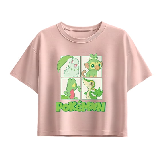 Pokémon - Green Grid Short Sleeve Boxy Graphic T-Shirt