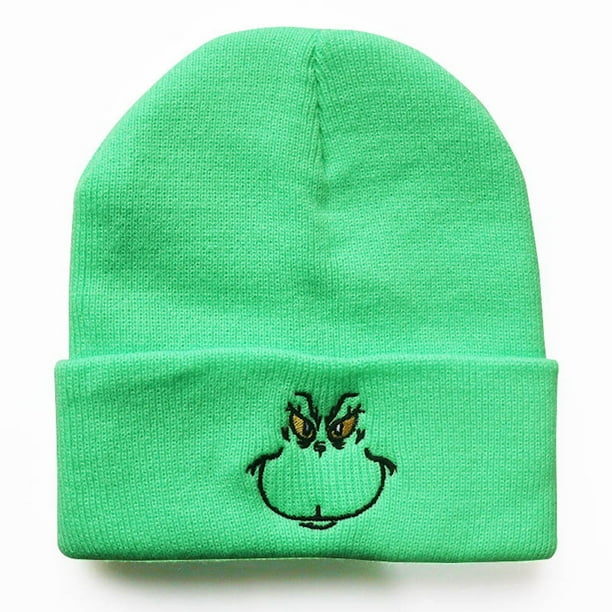 Gorro de punto verde Grinchs bordado para anime, invierno, unisex