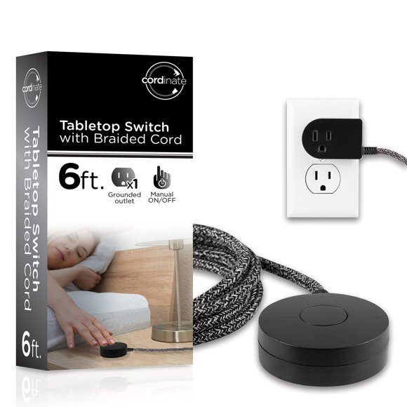 Cable de extensión Cordinate de 6 pies con interruptor de encendido/apagado de 3 puntas, negro