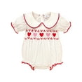 thumbnail image 4 of ZEHJUHAN Baby Girl's Cute Valentine Romper, Embroidered Heart Peter Pan Collar Bubble Sleeve Jumpsuit White，3-6M, 4 of 10