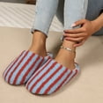 thumbnail image 4 of Fnooota Womens Fuzzy Slippers, Winter Warm Non Slip Stripe House Slippers Home Shoes Blue Size 7.5-8.5, 4 of 6