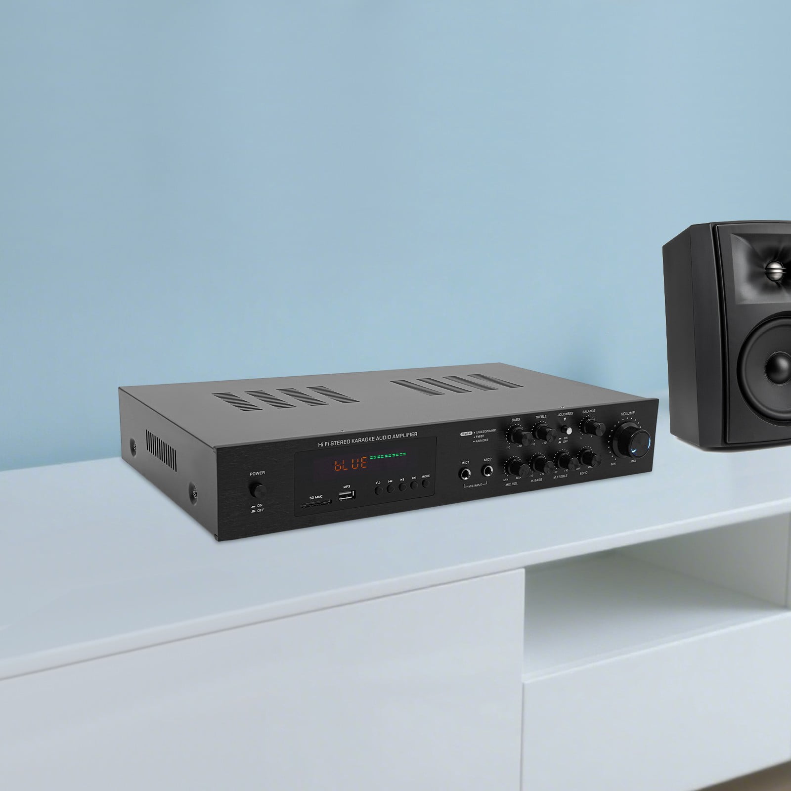600W Stereo Receivers Home Audio Amplifier, Bluetooth Audio Amplifier with 5.1 Channel, SD/USB/RCA/AUX/5.0 Bluetooth/MP3, 2 Mic Inputs Commercial Power Amplifiers for Homes, Cafes, Business Meetings