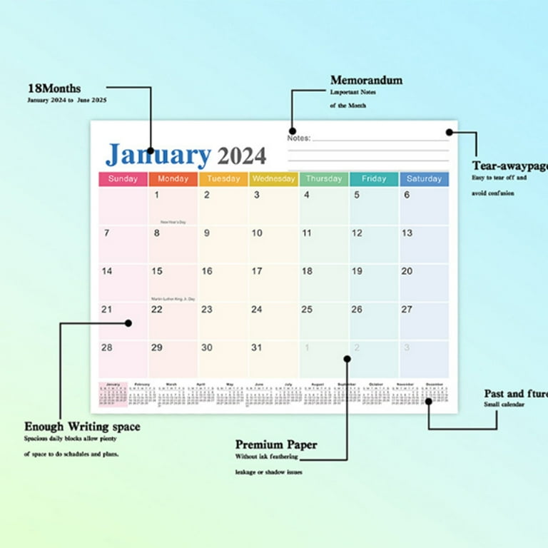 Strong Twin-wire Binding, Large Daily Blocks ,18 Month Wall Calendar 2024-2025,  Jan 2024- Jun 2025 