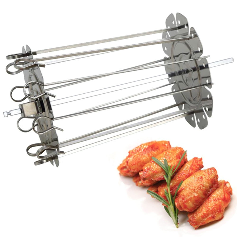 Telescopic BBQ Sticks Skewer Spin Roasting Fork Rotate Grill Meat Brochettes 