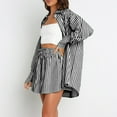 thumbnail image 5 of Summer Shorts Sets Temperament Casual Long Sleeve Striped Button Down Shirts Lace Up Shorts Set Summer Outfits For Women Black L, 5 of 7