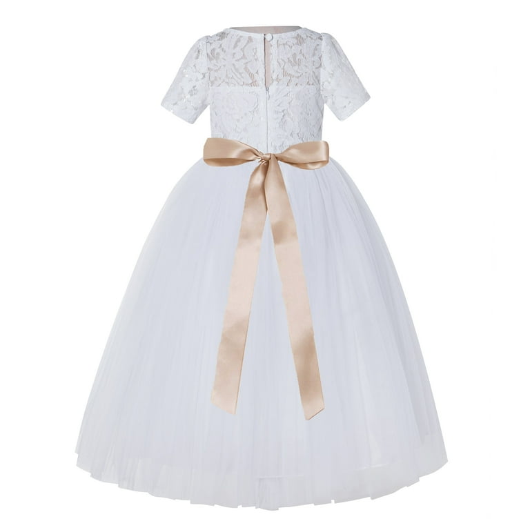 knee length dresses for ladies Little Fairytale Dress, in White Tulle, Size: 10-12Y