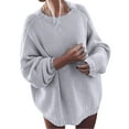 thumbnail image 2 of Baqcunre Plus Size Tops Women's Winter New Solid Knitted Loose Sleeve Large Sweater Coat Crewneck Sweatshirts Fall Outfits Women Trendy Grey XXL, 2 of 5