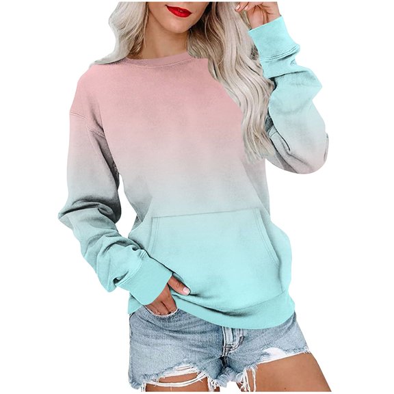 Kaliqueen Women's Sweatshirt Colorblock Gradient Loose Fit Pullover Tops Long Sleeve Casual Cute Tie Dye Fall Sweatshirt