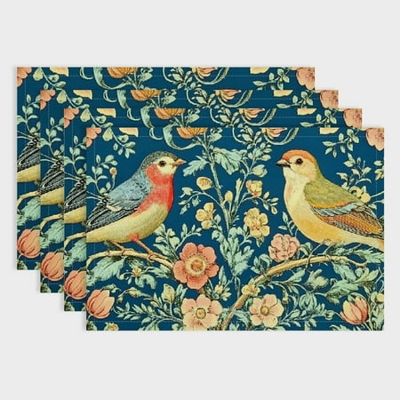 

Pratyus Birds Flowers Wallpaper Linen Placemats Set of 4 Table Mats for Birthday Parties Christmas Restaurants Buffets & Home Decoration 18x12in