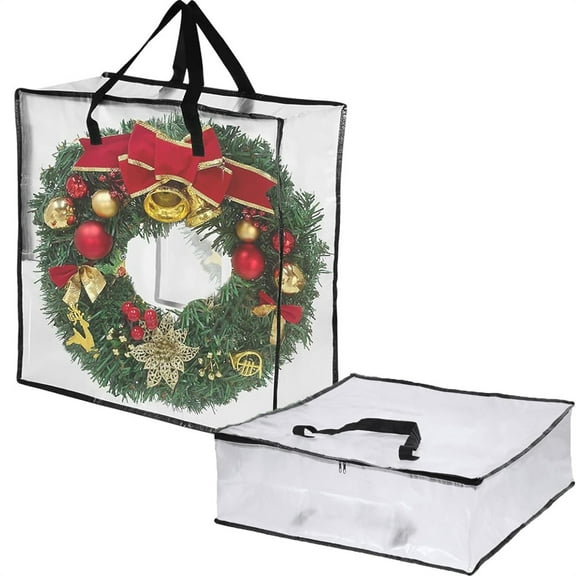 2 Pack 26 inches Wreath Storage Container,NOGIS Transparent Rectangular Christmas Ornament Storage Bags with Zipper and Handles,Perfect for Wreaths,Garlands,Gifts,Waterproof,Foldable