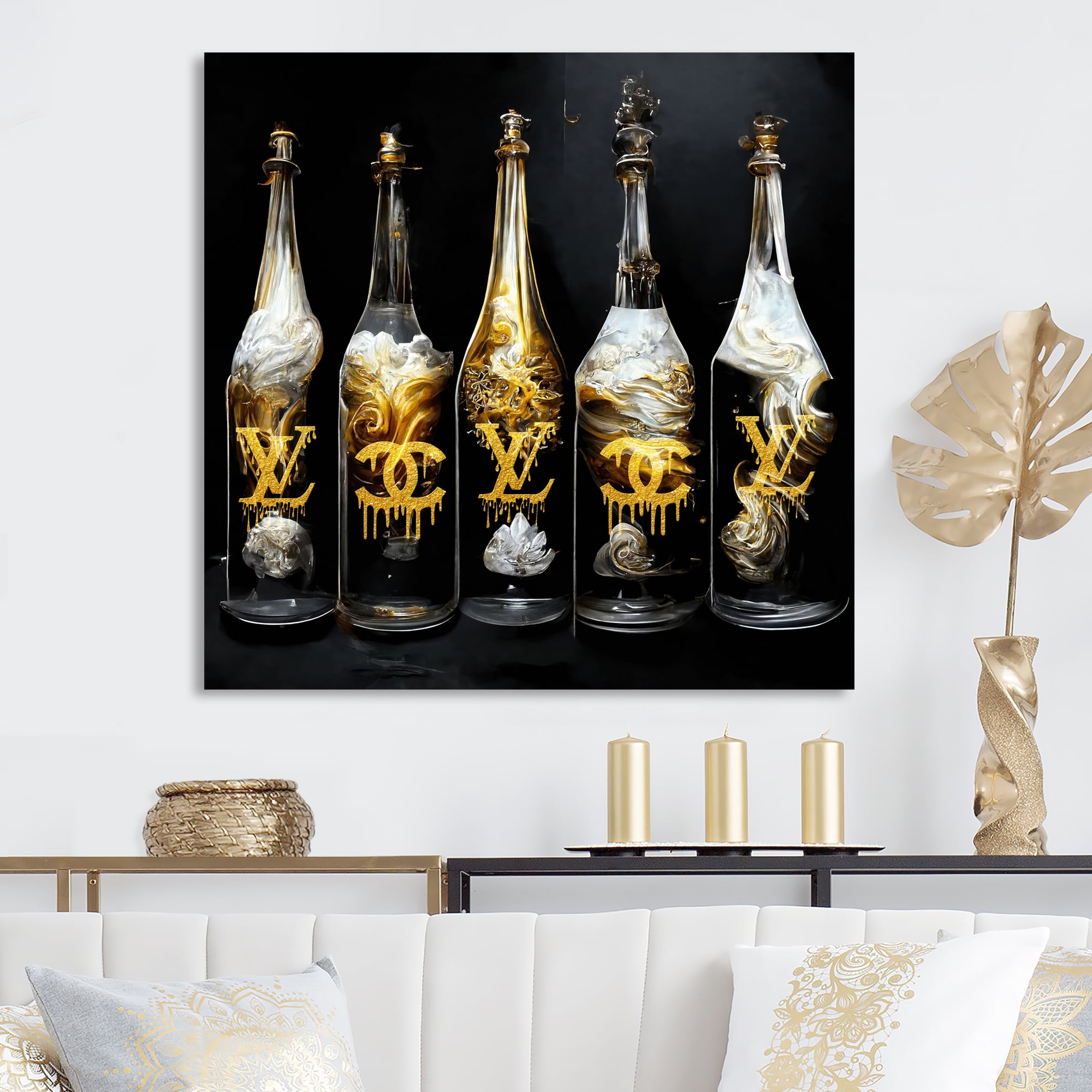 Designart Fashion Designer Champagne Bottles Canvas Wall Art