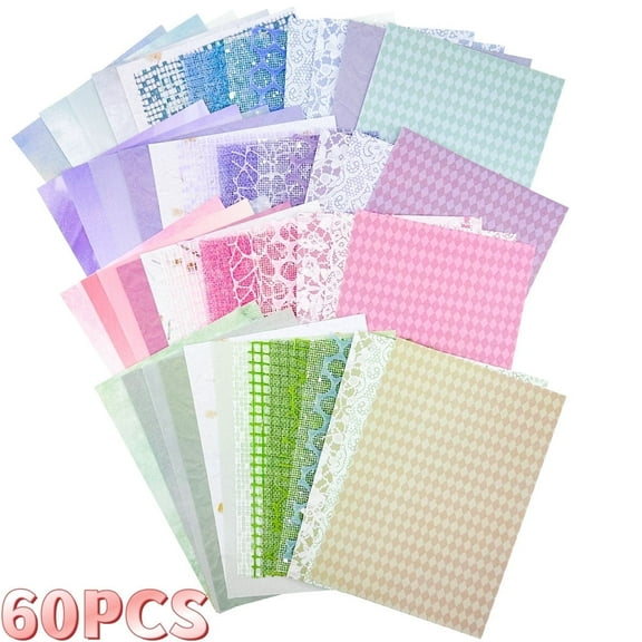 Scrapbook Paper Craft Textured Paper Mesh Fabric Special Paper Kit for Scrapbooking Journal Supplies 60Pcs