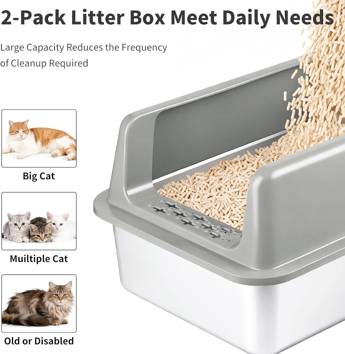 Large Stainless Steel Cat Litter Box with Lid For Easy Clean-up