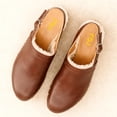 thumbnail image 2 of FSJ Women Closed Round Toe Clogs Fur Lining Rivets Wooden Chunky Mid Heel Slingback Mules with Studs Comfortable Shoes Size 4 Brown, 2 of 4